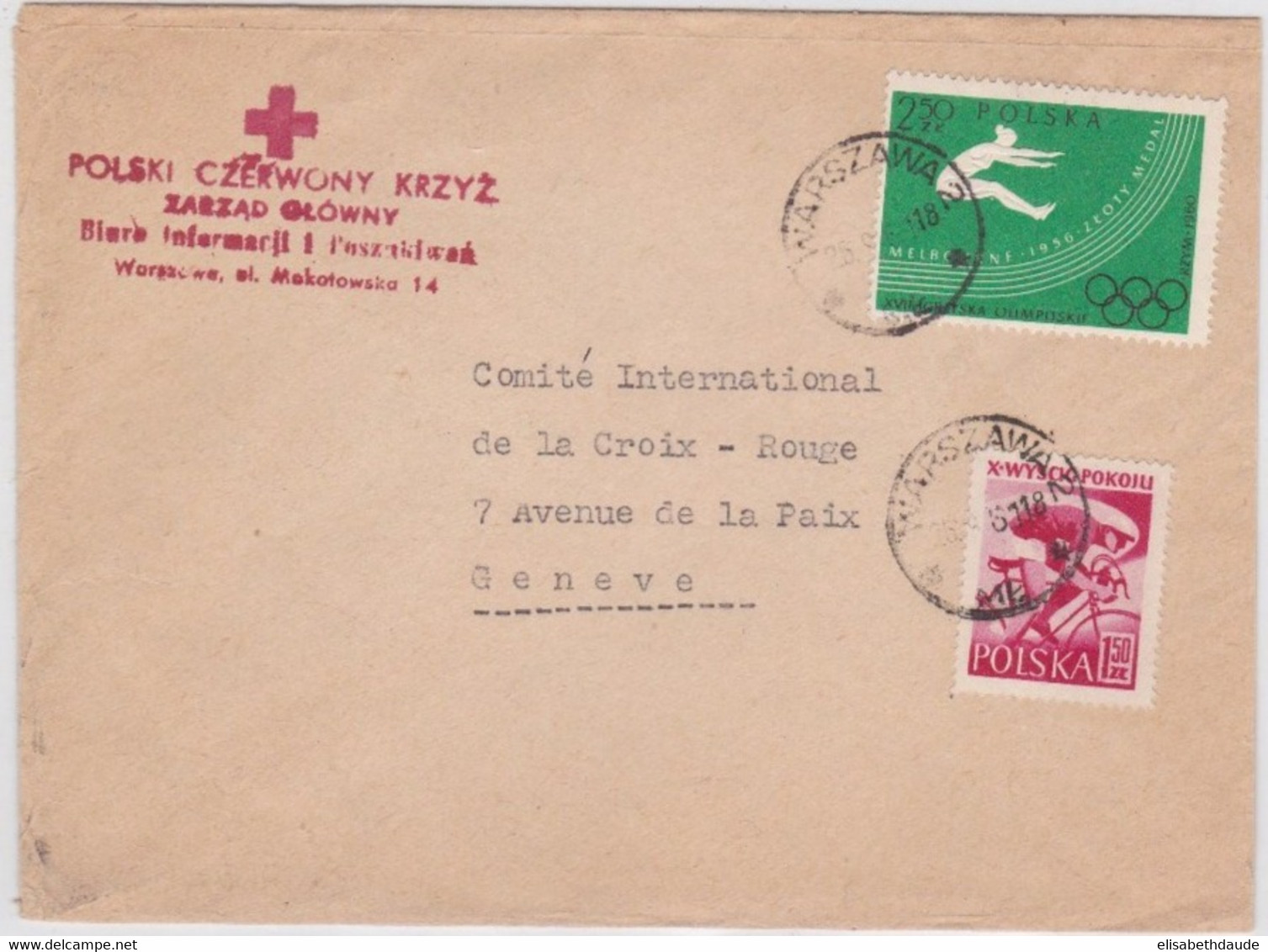 POLOGNE - 1961 - ENVELOPPE Avec CACHET De CROIX-ROUGE De VARSOVIE Pour GENEVE - Lettres & Documents