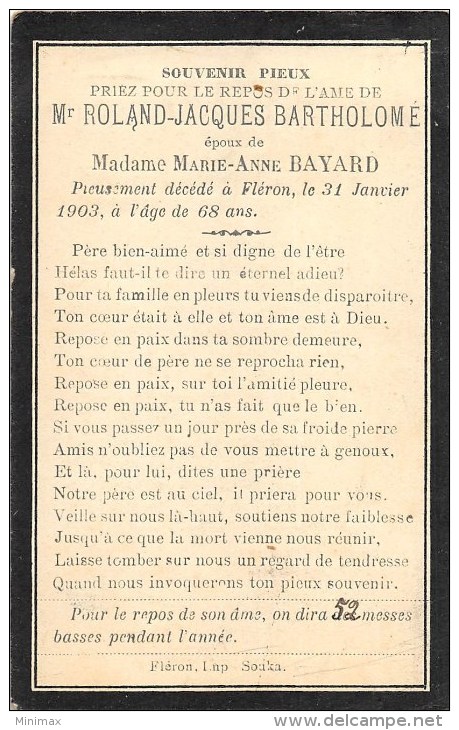 Roland-Jacques Bartholomé - Fléron 1903 à L´âge De 68 Ans - E. De Maria-Anne Bayard - Obituary Notices