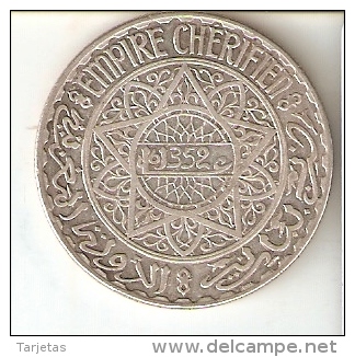 MONEDA DE PLATA DE MARRUECOS DE 20 FRANCS DEL AÑO 1352 (COIN) SILVER-ARGENT. - Marruecos