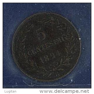 NUMISMATICA - SAN MARINO - ANNO 1894 - 5 CENTS. ROMA  - RAME - BB/SPL - NON PULITA - San Marino