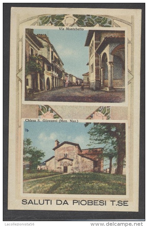 6139-SALUTI DA PIOBESI TORINESE(TORINO)-VIA MONTEBELLO-CHIESA S.GIOVANNI-1943-FP - Greetings From...