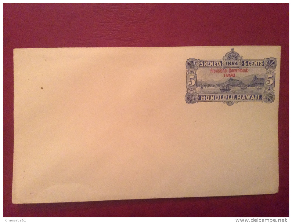 1884 HAWAII VIEW OF HONOLULU HARBOR ENVELOPE RAISED OVERPRINT Unused - Hawaï