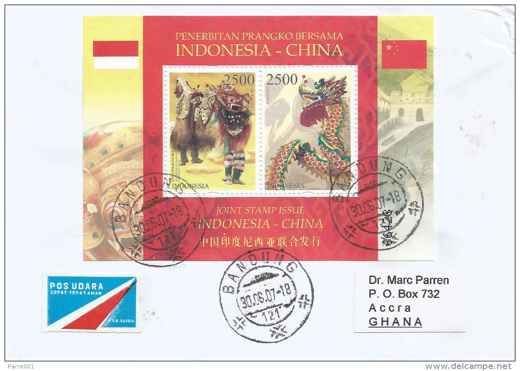 Indonesia 2007 Bandung China Cooperation Miniature Sheet Dragon Cover - Indonesia