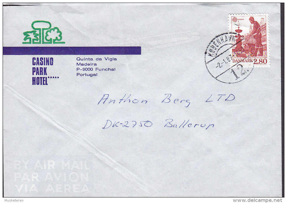 Denmark CASINO PARK HOTEL (Funchal, Portugal) KØBENHAVN 1987 Cover Brief To BALLERUP Europa CEPT Stamp - Lettres & Documents