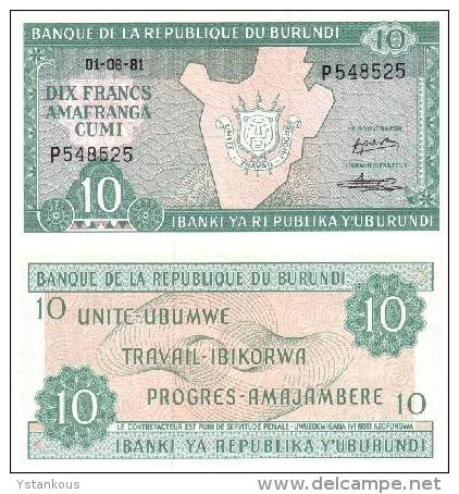 Billet Du BURUNDI De 10 Francs  Pick.33e.2. - Burundi