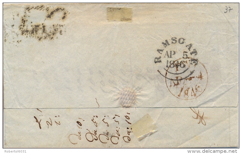 Great Britain 1846 Penny Red Imperf On Envelope Without Text From London 12 To A Captain Of Austrian Brigade In Ramsgate - Cartas & Documentos