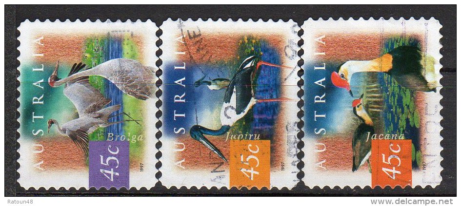 N° 1592-1594/95- OB - Oiseaux échassiers   -Australie - Cigognes & échassiers