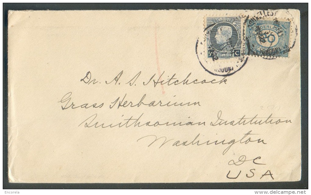 N°211 + PAYS-BAS N°105 Obl. Sc BRUXELLES (NORD) Sur Lettre Du 20-VI-1922 Vers Washington (USA).  Affranchissement Mixte - 1921-1925 Small Montenez