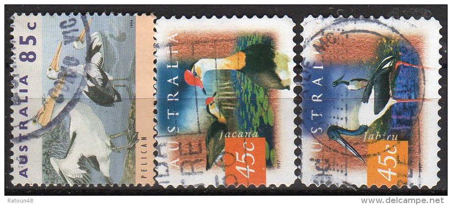 N°1355-1592-1595- OB - Oiseaux Echassiers  -Australie - Cigognes & échassiers