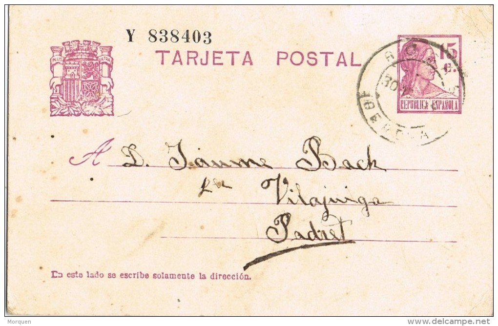 7038. Entero Postal ROSAS (Gerona) 1934. Republica - 1931-....