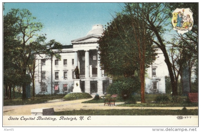 Raleigh NC North Carolina, State Capitol Building, State Emblem, C1900s/10s Vintage Postcard - Raleigh