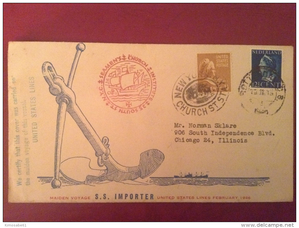 US 1946 FDC - SS Importer UNITED STATES LINES 1946 MAIDEN VOYAGE Cover - ....-1951