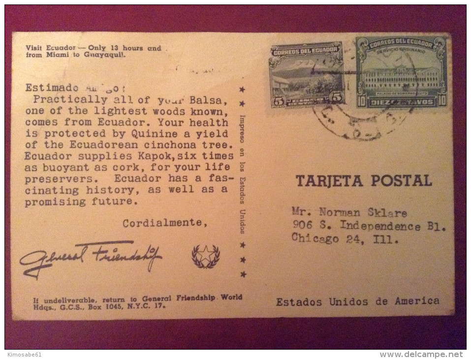 Ecuador, 1946 Postcard - General Friendshop In Ecuador Postcard - Ecuador