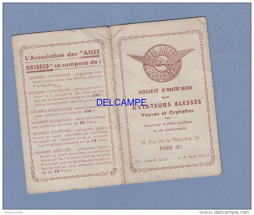 Carte Ancienne - HOURTIN - Membre Des Ailes Brisés - Société D´Entraide Aux AVIATEURS Bléssés Veuves Et Orphelins - 1939 - Aviation