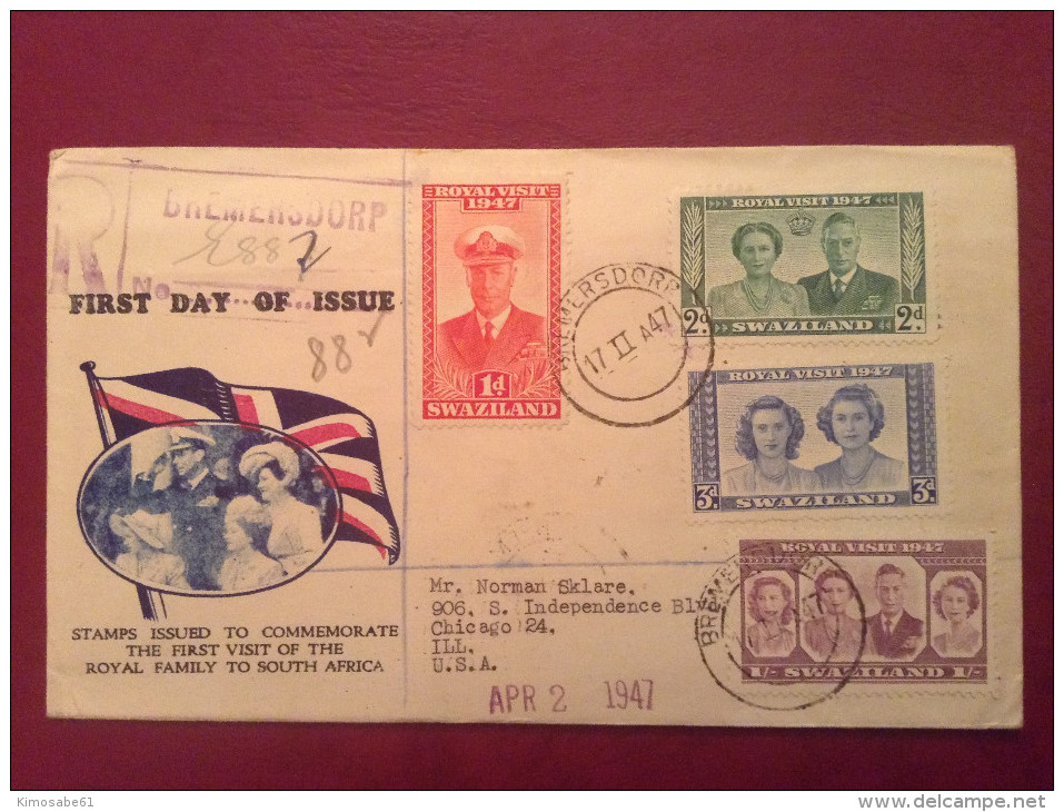 Swaziland, 1947 FDC - The First Visit Of The Royal Family To South Africa - Swaziland (...-1967)