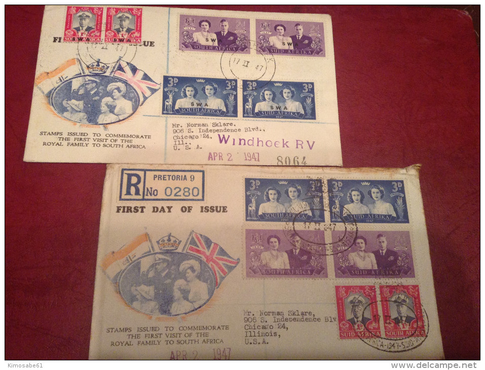 South Africa, 1947 FDCs (x2) - The First Visit Of The Royal Family To South Africa - Hojas Bloque