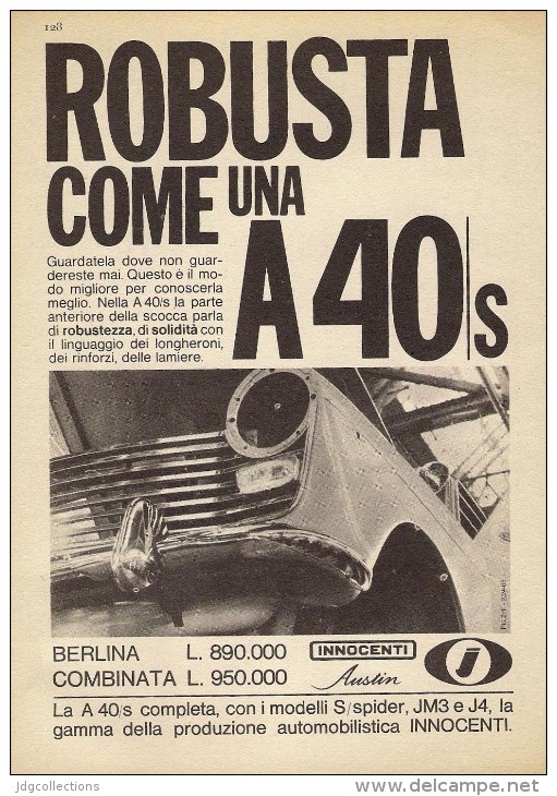 # AUSTIN INNOCENTI A40S 1950s Car Italy Advert Pub Pubblicità Reklame Auto Voiture Coche Carro - Coches