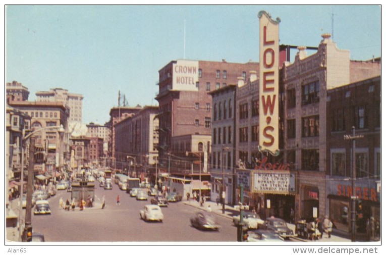 Providence RI Rhode Island, Weybosset Street Scene, Movie Theater, Auto, C1940s Vintage Postcard - Providence