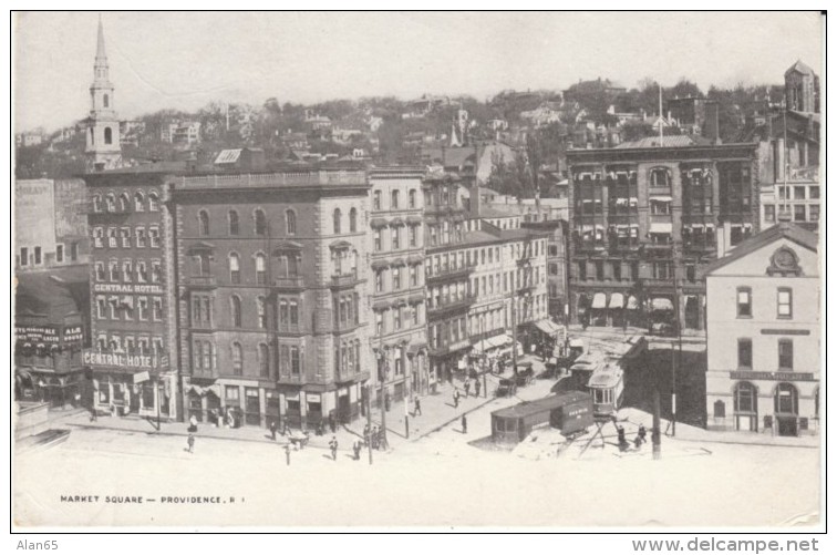 Providence RI Rhode Island, Market Square Street Scene, Street Car, C1900s Vintage Postcard - Providence