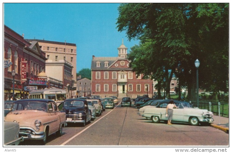 Newport RI Rhode Island, Washington Square Street Scene, Autos, C1950s Vintage Postcard - Newport