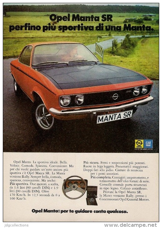 # OPEL MANTA SR 1970s Italy Car Advert Pub Pubblicità Reklame Auto Voiture Coche Carro - KFZ