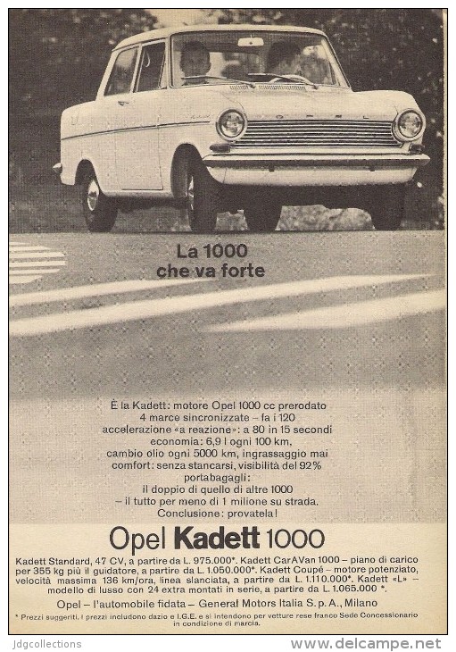 # OPEL KADETT 1000 1960s Italy Car Advert Pub Pubblicità Reklame Auto Voiture Coche Carro - KFZ