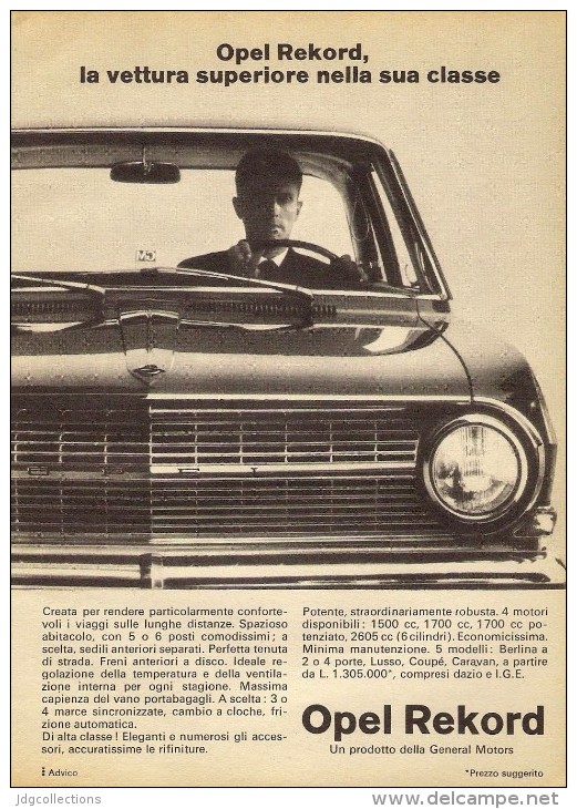 # OPEL REKORD 1960s Italy Car Advert Pub Pubblicità Reklame Auto Voiture Coche Carro - KFZ