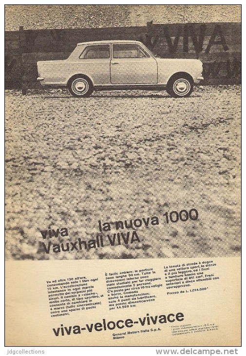 # VAUXHALL VIVA 1000 1950s Car Italy Advert Pub Pubblicità Reklame Auto Voiture Coche Carro - Cars