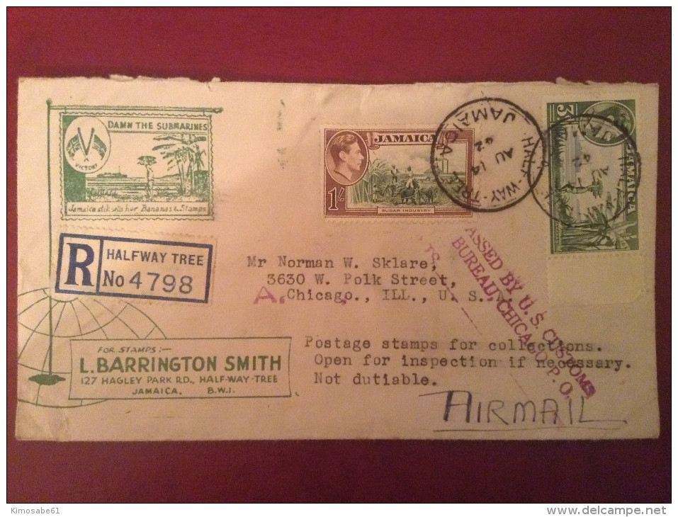 Jamaica, 1942 Registerd Airmail Cover To Chicago, USA - Jamaica (...-1961)