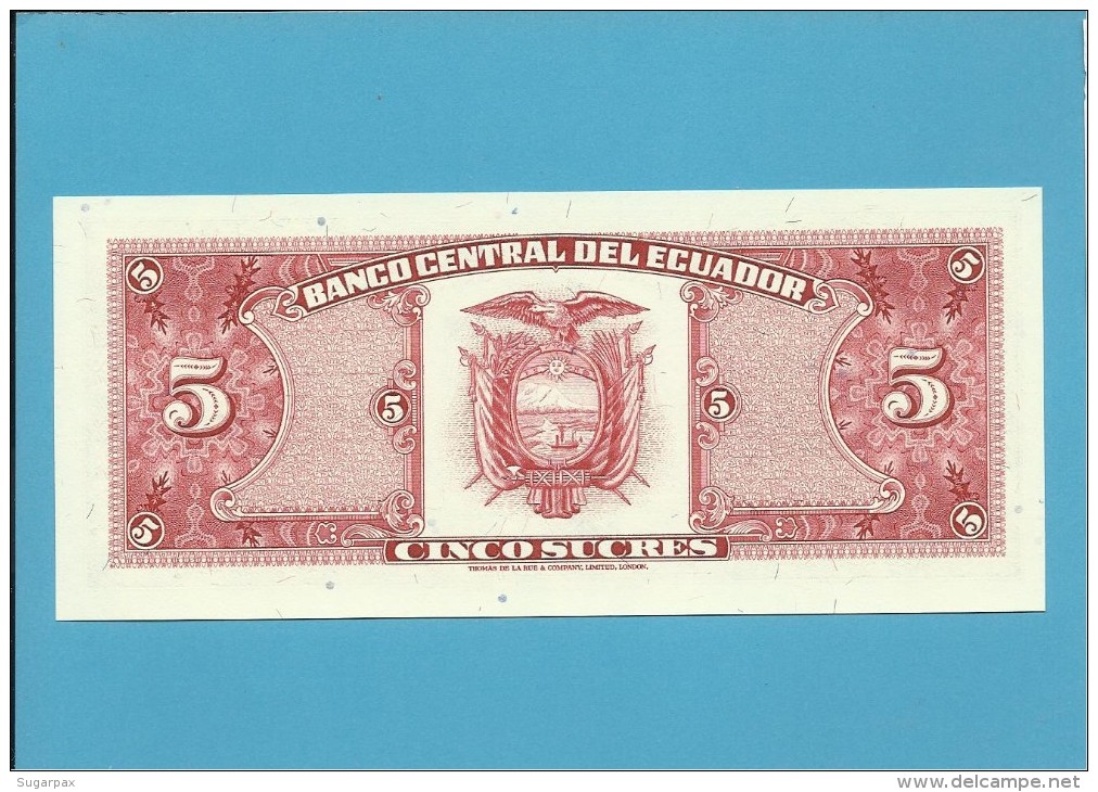 ECUADOR - 5 SUCRES - 22.11.1988 - Pick 113d - Série IE - UNC. - Ecuador