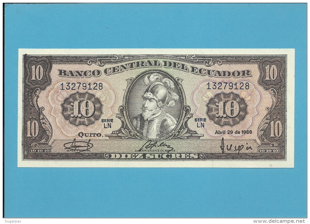 ECUADOR - 10 SUCRES - 29.04.1986 - Pick 121 - Série LN - UNC. - Ecuador