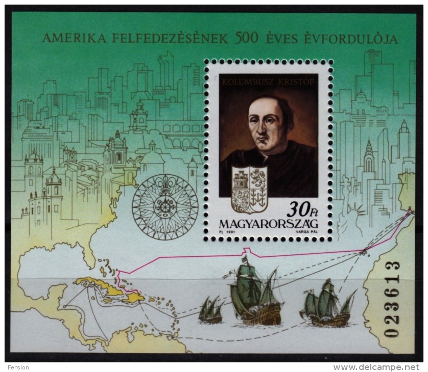 Christopher Columbus / 500th Anniv. America / MNH Block - Hungary 1991 - Christoffel Columbus