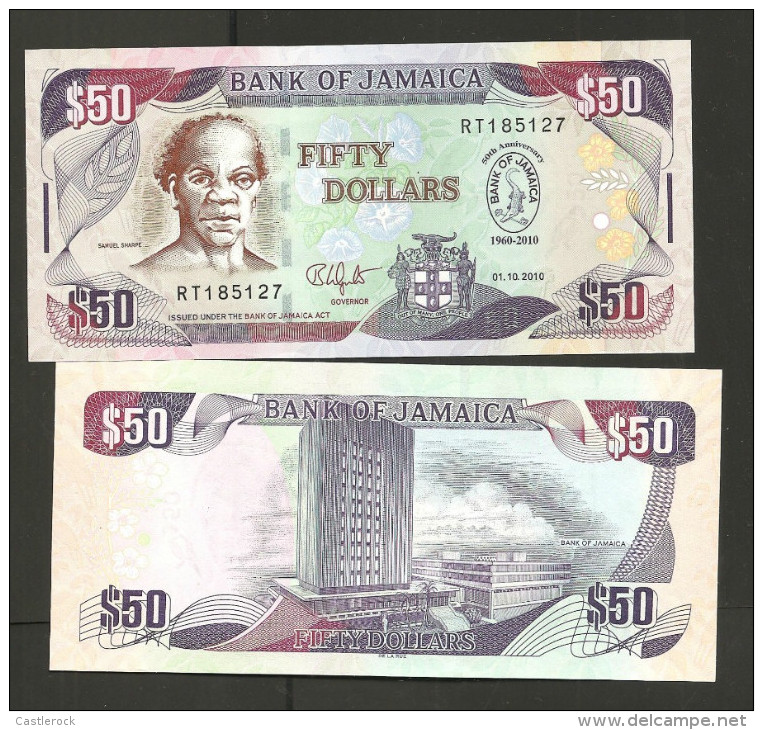 O) 2010 JAMAICA, BANKNOTE, 50 DOLLARS-SAMUEL SHARPE-SAM, BANK OF JAMAICA - Jamaique