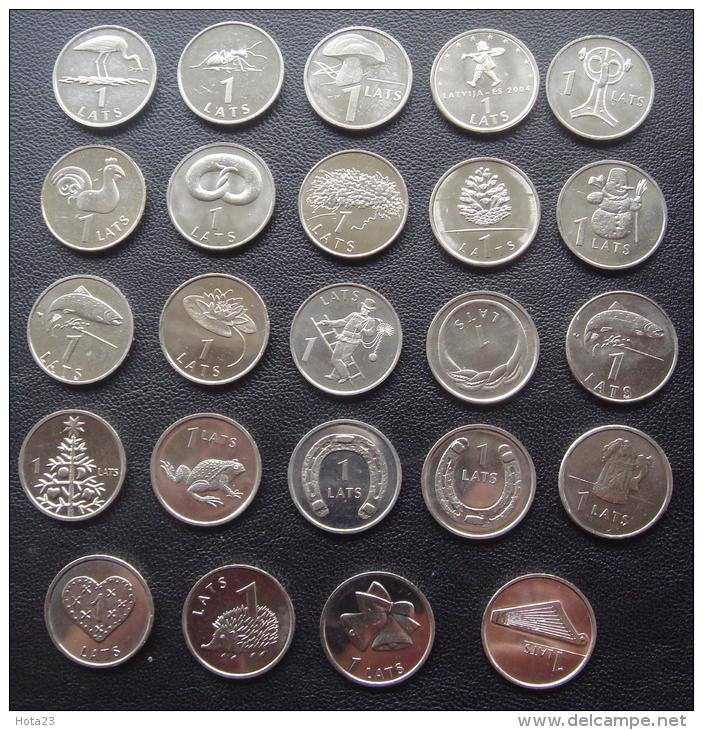 Latvia Lettonia Letland - 25 Coin Set 1 Lats - 2001 - 2013 -Christmas Animals ,bird,lacky All UNC - Stork  Coin Circ - Letonia