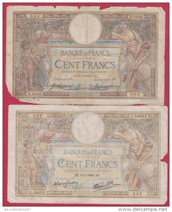 MERSON  //  Lot De 7 Billets De 100 Francs  //  état B - 100 F 1908-1939 ''Luc Olivier Merson''
