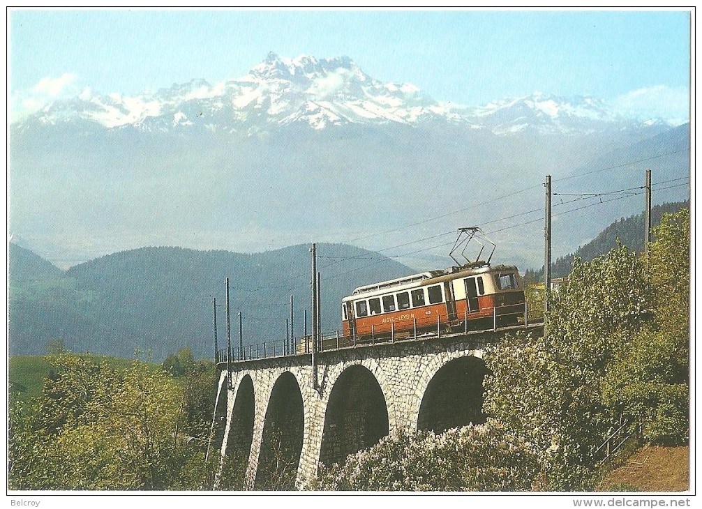 TRAIN Suisse - EISENBAHN Schweiz - LEYSIN - Train Aigle-Leysin Et Les Dents Du Midi - Autorail - Tramway - Trains
