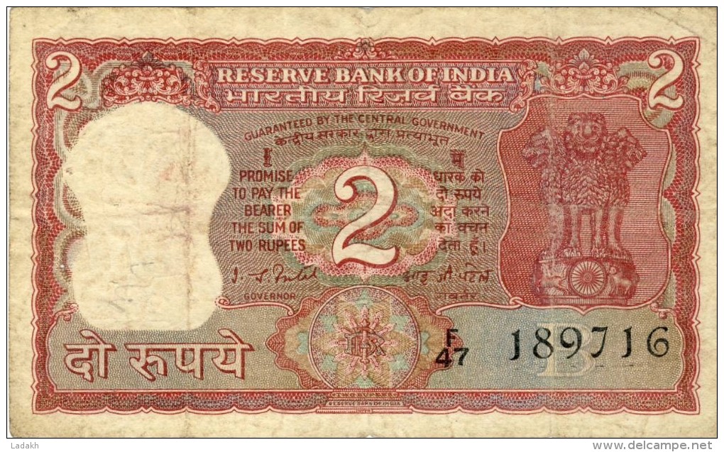 BILLET # INDE  # 2 ROUPIES  # PICK 53 E # 1977/1981 # CIRCULE # - India