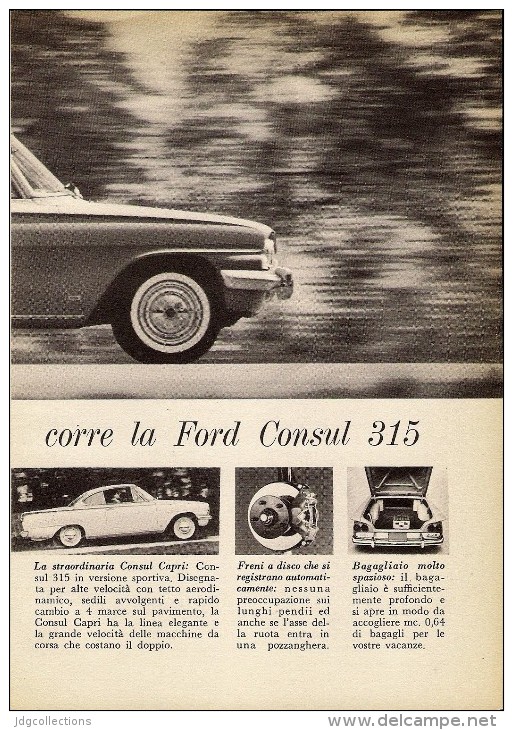 # FORD CONSUL CAPRI 315 1960s Car Italy Advert Pub Pubblicità Reklame Auto Voiture Coche Carro - Cars