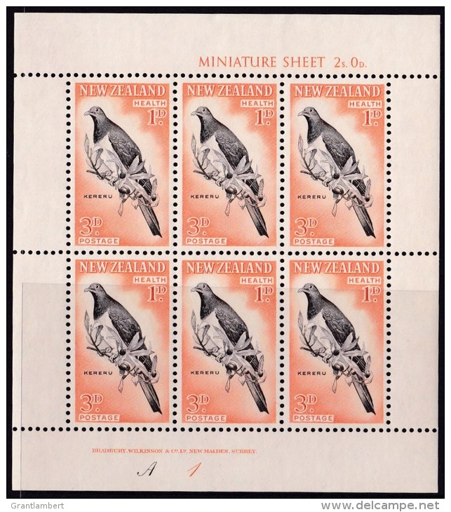 New Zealand 1960 Health Stamps - Birds 3d Miniature Sheet Mostly MNH - See Notes - Unused Stamps