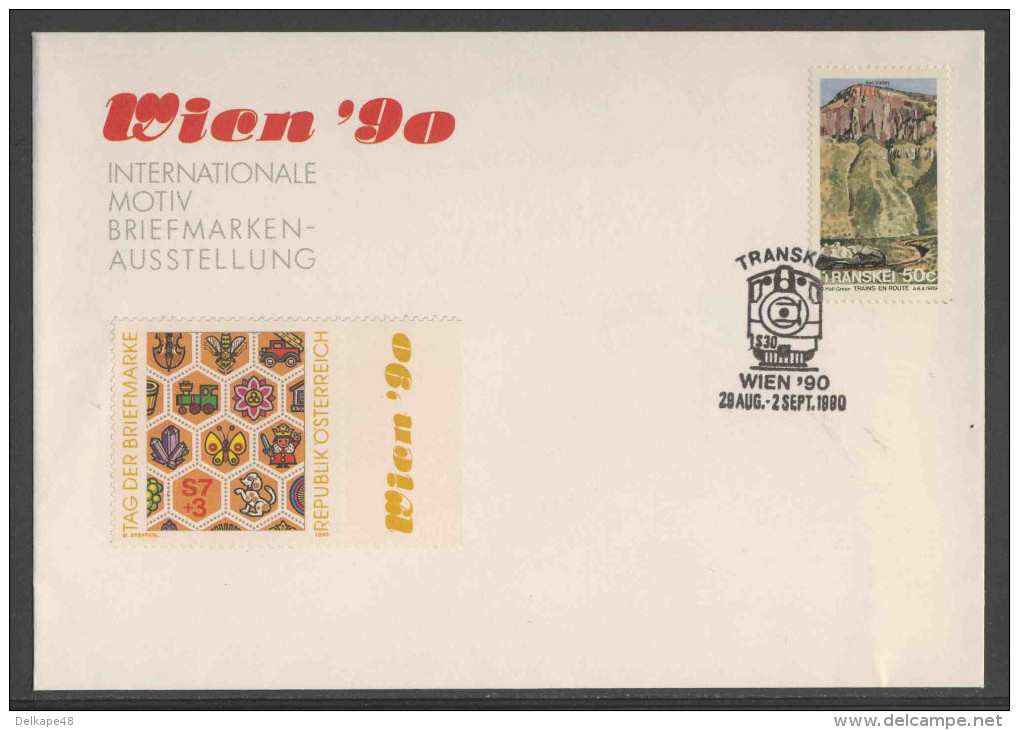 Transkei South Africa 1989 Letter + Mi 233 + Postmark : : “Wien ’90 29 Aug.-2sept, 1990” + Stamp Austria Minr. 1990 - Trains