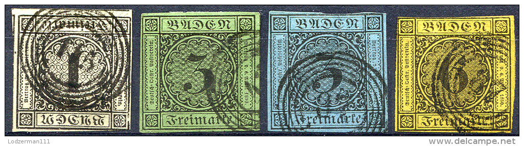 BADEN 1853 - Mi.5-8 (Yv.5-8, Sc.6-9) Used Set (F-VF) - Autres & Non Classés