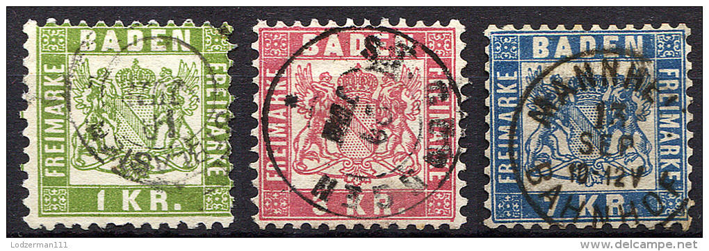 BADEN 1868 Perf.10 - Mi.23-25 (Yv.23-25, Sc.26-28) Used Set (perfect) VF - Altri & Non Classificati