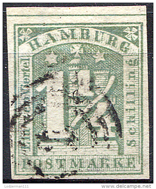 HAMBURG 1864 Wmk Imperf - Mi.8 (Yv.9, Sc.9d) Used (cancel Thurn-Taxis 2) Perfect (VF) Signed Richter - Hamburg