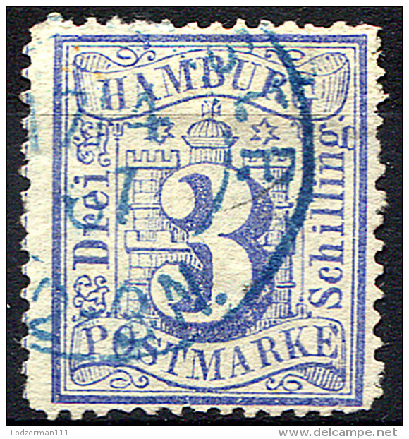HAMBURG 1864 Wmk Perf.13.5 - Mi.15 (Yv.17, Sc.17) Used (blue Cancel) VF Double Signed - Hamburg