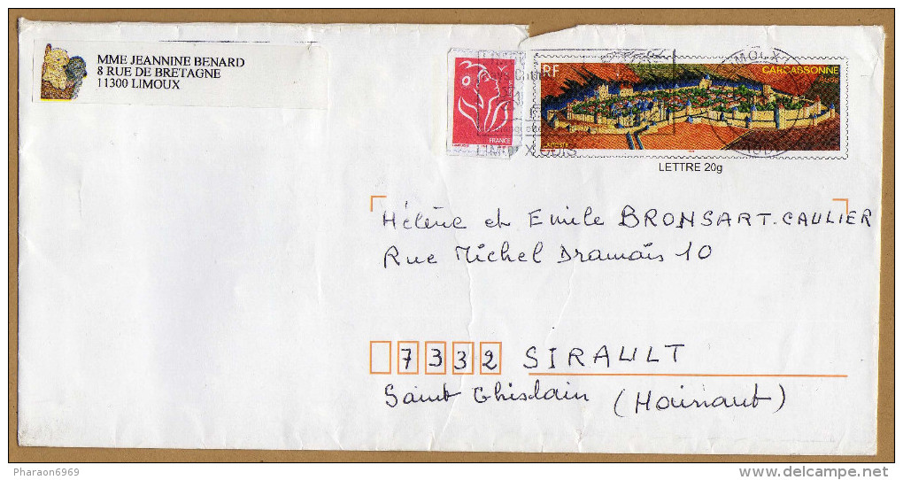 Enveloppe Cover Brief Entier Postal Carcassonne Limoux à Sirault Belgique - Autres & Non Classés