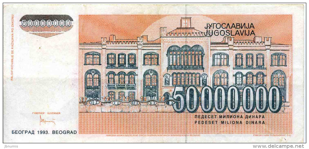 Yougoslavie Yugoslavia 50000000 Dinara 1993 P123 - Yougoslavie