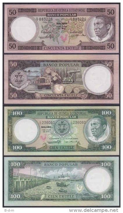 EQUATORIAL GUINEA SET 50 100 EKUELE 1975 PICK 10 11 SC- UNC- - Equatorial Guinea