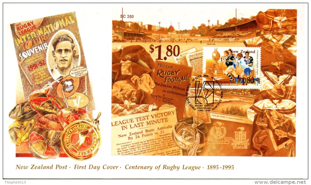 NOUVELLE ZELANDE. BF 102 De 1995 Sur Enveloppe 1er Jour (FDC). Ligue De Rugby. - Rugby