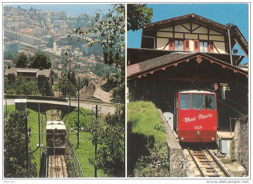 TRAIN Suisse - EISENBAHN Schweiz - VEVEY - Le Funiculaire Du Mont-Pélerin - CPSM Multi-vues (2 Vues) - Trains