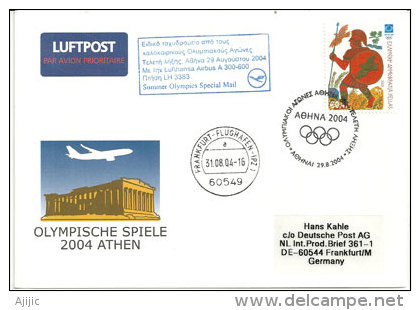 Vol Retour Des Athlètes Allemand Des J.O D´Athènes, Enveloppe Souvenir De La Lufthansa - Summer 2004: Athens